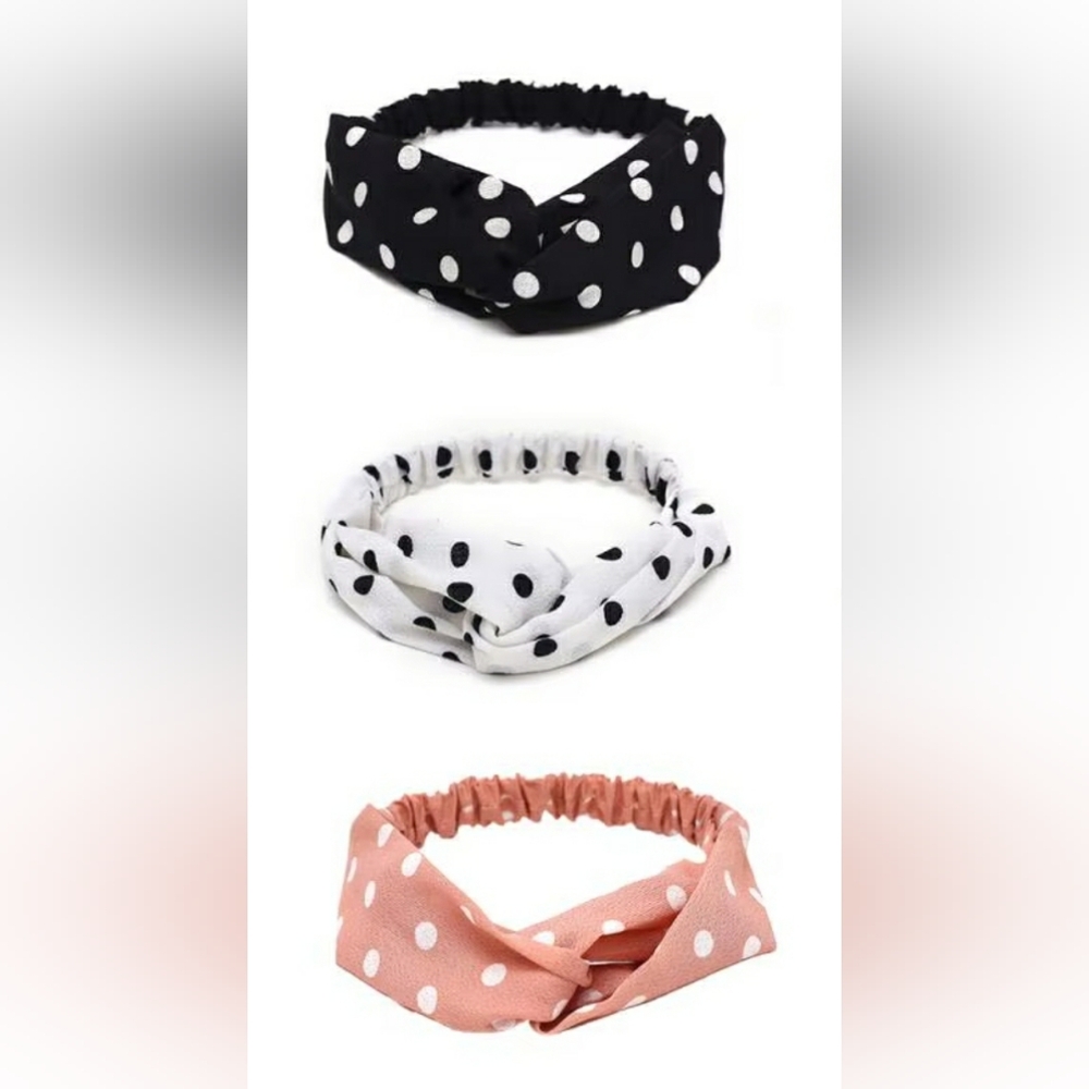 3pk Polka Dot Twisted Knot Headband